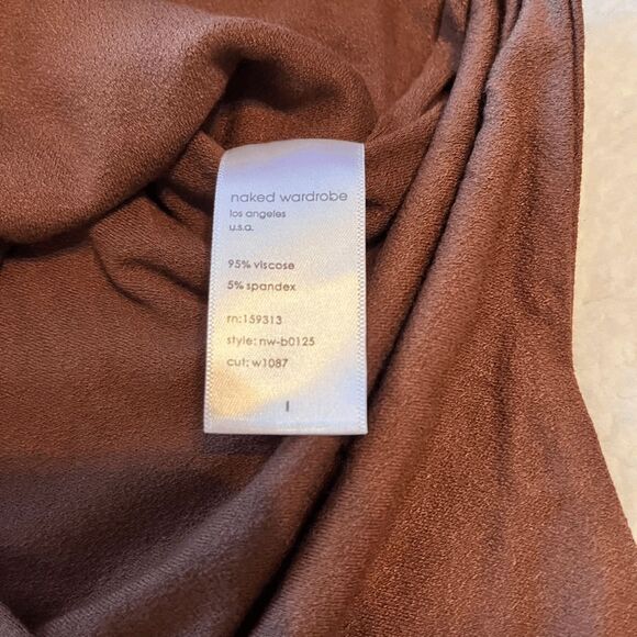Naked Wardrobe Bodysuit Large Brown V-Neck Long Sleeve Thong Stretch NW-B0125 - Picture 5 of 9